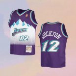 Camiseta Nino Utah Jazz John Stockton NO 12 Hardwood Classics Throwback 1996-97 Violeta