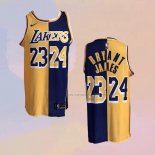 Camiseta Los Angeles Lakers Kobe Bryant LeBron James NO 24 23 Split Amarillo Violeta