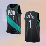 Camiseta Portland Trail Blazers Anfernee Simons NO 1 Ciudad 2022-23 Negro