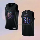 Camiseta Golden State Warriors Stephen Curry NO 30 Iridescent Logo Negro