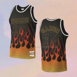Camiseta Houston Rockets Hakeem Olajuwon NO 34 Flames Negro