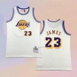 Camiseta Los Angeles Lakers Lebron James NO 23 Mitchell & Ness Chainstitch Crema