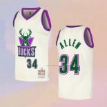 Camiseta Milwaukee Bucks Ray Allen NO 34 Mitchell & Ness Chainstitch Crema