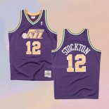 Camiseta Utah Jazz John Stockton NO 12 Mitchell & Ness 1991-92 Violeta