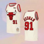 Camiseta Chicago Bulls Dennis Rodman NO 91 Mitchell & Ness Chainstitch Crema