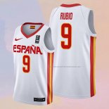 Camiseta Espana Ricky Rubio NO 9 2019 FIBA Baketball World Cup Blanco