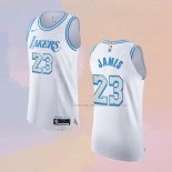Camiseta Los Angeles Lakers LeBron James NO 23 Ciudad Autentico 2020-21 Blanco