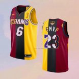 Camiseta Los Angeles Lakers Lebron James 2020 FMVP Heat Cavaliers Split Dual Number Rojo Oro