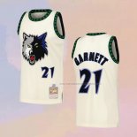 Camiseta Minnesota Timberwolves Kevin Garnett NO 21 Mitchell & Ness Chainstitch Crema