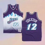 Camiseta Utah Jazz John Stockton NO 12 Hardwood Classics Throwback 1996-97 Violeta