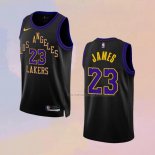 Camiseta Los Angeles Lakers Lebron James NO 23 Ciudad 2023-24 Negro