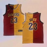 Camiseta Cleveland Cavaliers Los Angeles Lakers LeBron James NO 23 Split Rojo Amarillo
