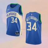 Camiseta Milwaukee Bucks Giannis Antetokounmpo NO 34 Ciudad 2023-24 Azul