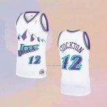 Camiseta Utah Jazz John Stockton NO 12 Hardwood Classics Throwback Blanco