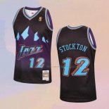 Camiseta Utah Jazz John Stockton NO 12 Mitchell & Ness 1996-97 Negro