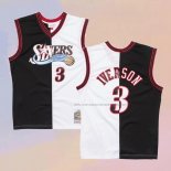 Camiseta Philadelphia 76ers Allen Iverson NO 3 Mitchell & Ness 2000-01 Split Negro Blanco