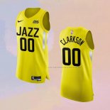 Camiseta Utah Jazz Jordan Clarkson NO 00 Icon Autentico 2022-23 Amarillo